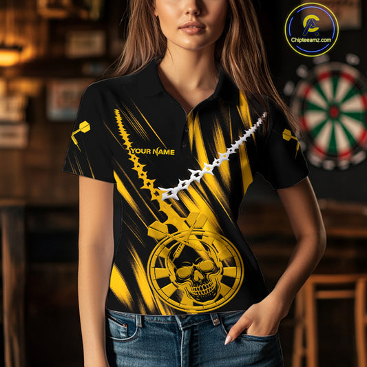 Custom White Chain Yellow Skull Dartboard Dart Women Polo Jerseys Grunge Dart Shirt NYN1716