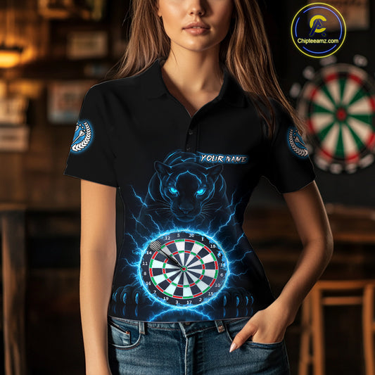 Custom Lightning Blue Dartboard Horror Panther Dart Women Polo Jerseys Outfits Dart Shirts NYN1733