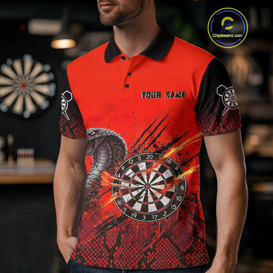 Black & Red Leather Cobra Darts Custom Men Dart Polo Jersey Splatter Dart League Shirt NYN2047