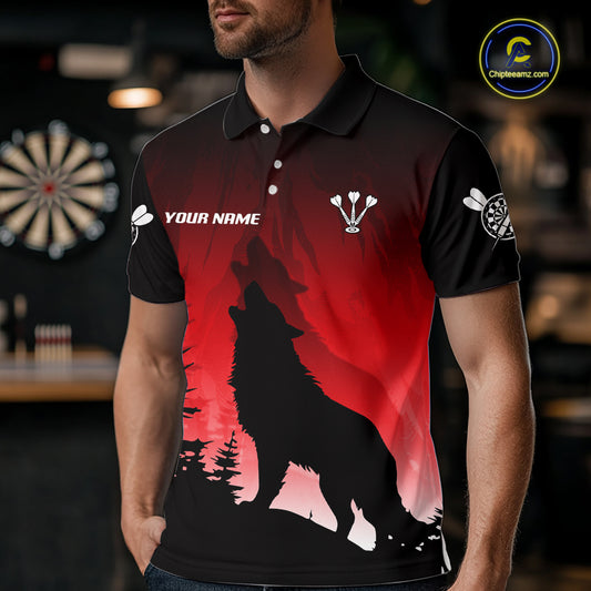 Personalized Wolf-Head Dart Arrows Red Dart Polo Shirt For Men Dart Team Jerseys NYN2284