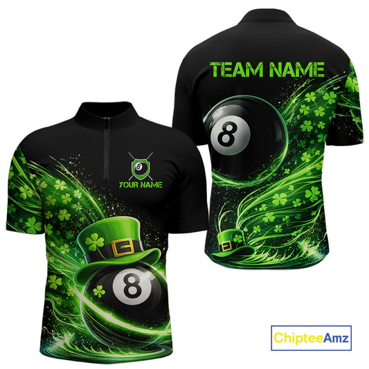 Funny Tornado Shamrock 8 Ball St Patrick's Day Men Billiard Shirts Custom Pool Balls Billiard Attire NYN2742