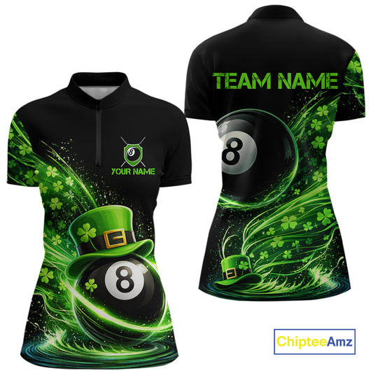 Funny Tornado Shamrock 8 Ball St Patrick's Day Women Billiard Shirts Custom Pool Balls Billiard Attire NYN2742