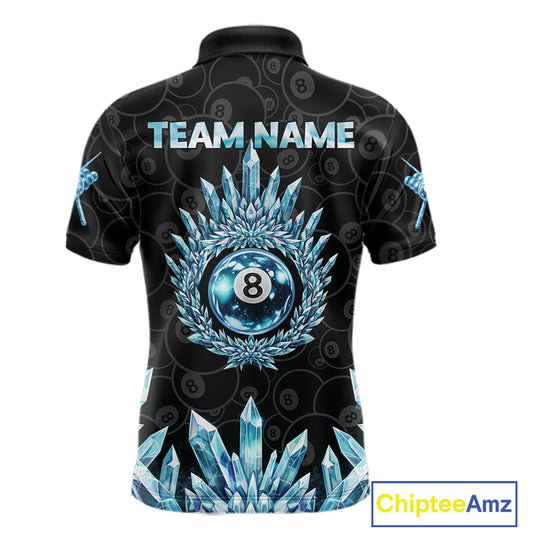 Blue Icy Cold Pool 8 Ball Billiard Polo & 1/4-Zip Shirt For Men Custom Ball Billiard Attire NYN2589