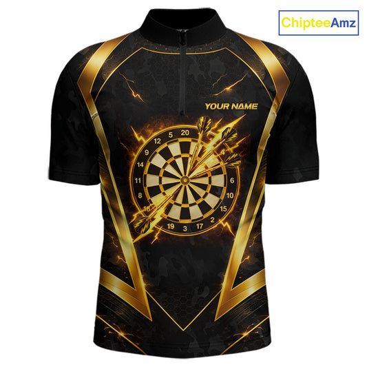 Black Yellow Dartboard Camo Men Darts Polo & 1/4-Zip Shirt Custom Thunder Dart Team Jersey NYN3008