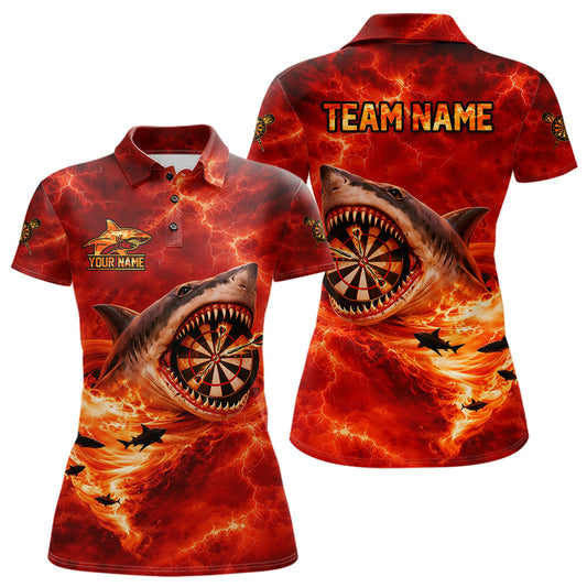 Fire Flame Tornado Funny Shark Darts Polo Shirt For Women Custom Dart Team League Shirt|Red NYN2657
