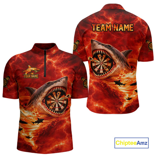 Fire Flame Tornado Funny Shark Darts Quarter-Zip Shirt For Men Custom Dart Team League Shirt|Red NYN2657