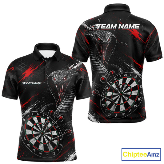 Black Red Cobra Men's Darts Polo Shirt Mockup, Professional Cobra Dart Team Jersey
