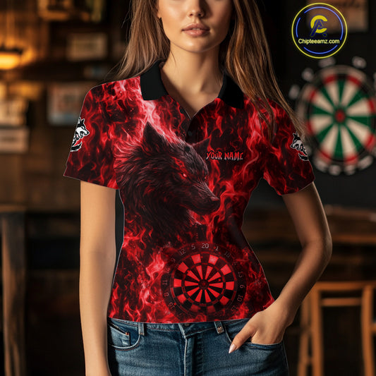 Custom Black Blue Flames Wolf Dartboard Dart Women Polo Shirt Outfits Dart Jerseys NYN1618