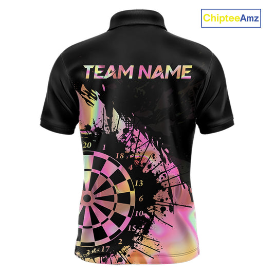 Pink Holographic Dartboard Grunge Darts Polo Shirts For Men Custom Name For Darters NYN2705