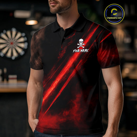 Custom Silver Skull Dartboard Lightning Red Dart Men Polo Jerseys Outfits Dart Shirt NYN1710