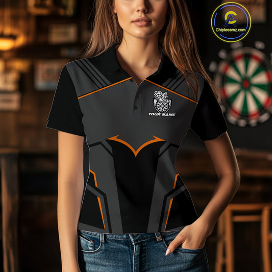 Custom Orange Turkey Autumn Funny Dart Polo Shirt For Women Thanksgiving Dart Team Jersey NYN1498