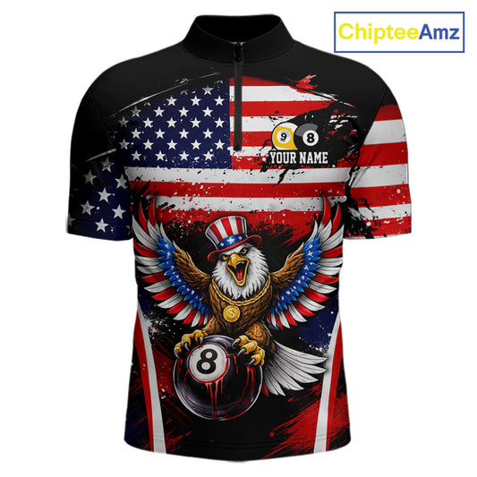 Grunge US Flag Eagle 8 Ball & 9 Ball Billiard Pool Shirt For Men Custom Patriotic Billiard Appeal NYN2762