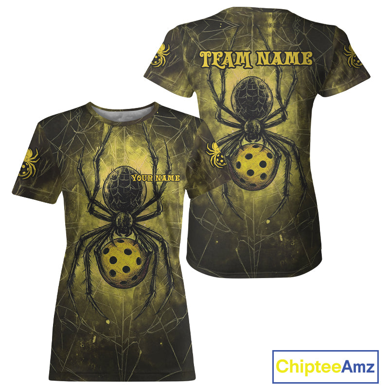 Custom Yellow Spider Grunge Pickleball Ball T-Shirt For Women Funny Pickleball Jerseys NYN1587