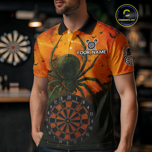 Custom Orange Spider Dartboard Halloween Dart Men Polo Shirt Grunge Dart Jerseys NYN1615