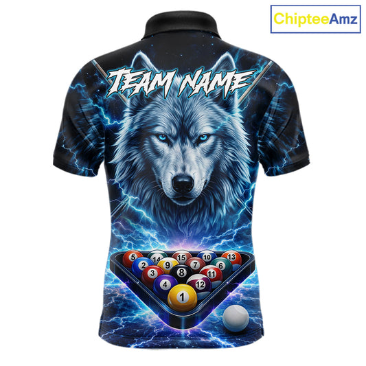 Custom Blue Horror Wolf Billiard Shirts For Men Thunder Lightning Billiard Team League Jerseys NYN3014