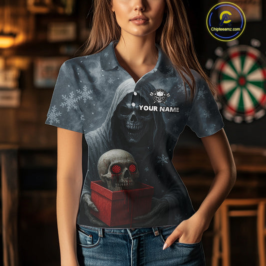 Custom Red Dripping Grim Reaper Creepy Christmas Dart Polo Shirt For Women Xmas Dart Jersey NYN1476