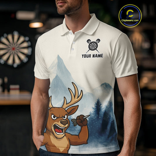 Custom Icy Brown Deer Dart Arrow Dart Team Men Polo Shirt Funny Dart Jerseys NYN1539