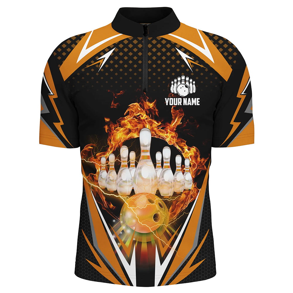 Orange Bowling Shirt Camo Bowling Shirt Customized Flame Bowling Jersey Unisex 1/4 Zip Shirt for Men QZT259