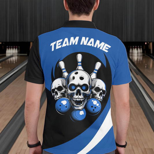 Custom Blue Skull Bowling Shirt Polo Bowling Jersey for Men Women Bowling Outfit QZT671