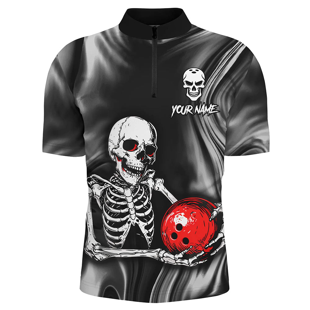 Skull Bowling Shirt Personalized Bowling Team League Skull 1/4 Zip Shirt for Men QZT285