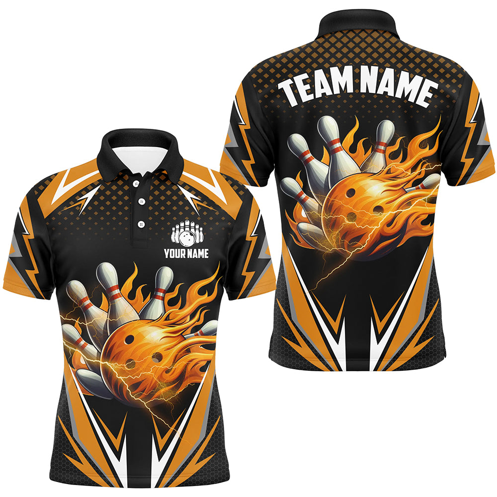 Personalized Flame Bowling Shirts for Men Orange Polo Bowling Jersey QZT443