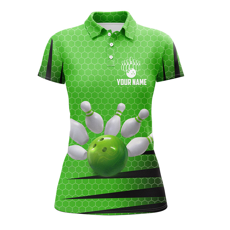 Personalized Bowling Jersey Green Bowling Shirt for Women Bowling Team League Polo Shirt QZT270