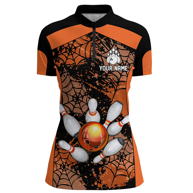 Orange Bowling Shirt for Women Spider Bowling Shirt Customized Polo Shirt Unisex QZT288