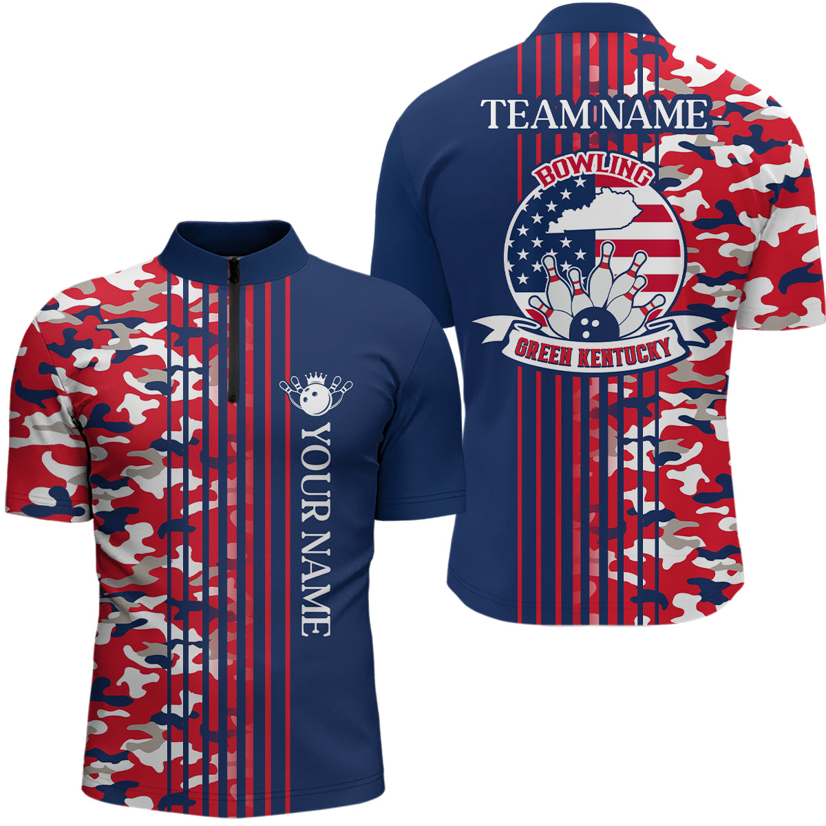 Custom Bowling Green Kentucky for Men, 1/4 Zip Bowling Shirts, Team Shirt Bowling Pin And Ball QZT304