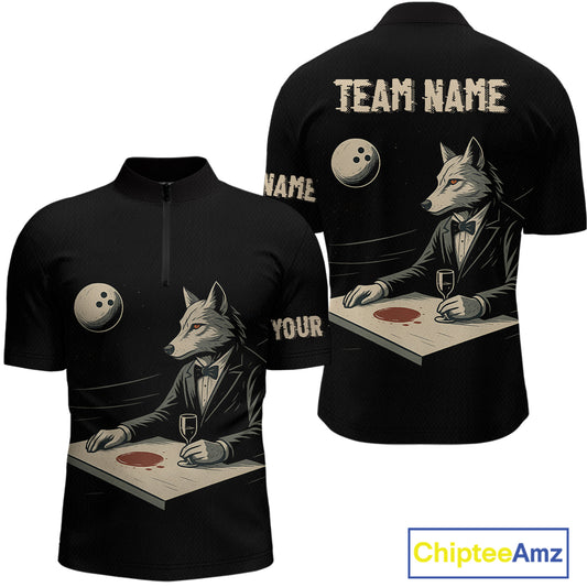 Personalized Black Wolf Bowling Jersey for Men Bowling Team Shirt Polo & 1/4-Zip Bowling Unisex QZT702
