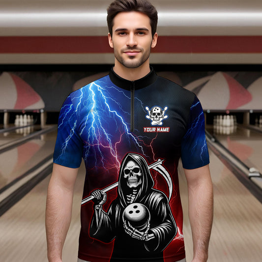 Thunder Bowling Shirt| Grim Reaper Bowling Jersey, Custom Bowling for Men Quarter-Zip Bowling Shirt QZT405
