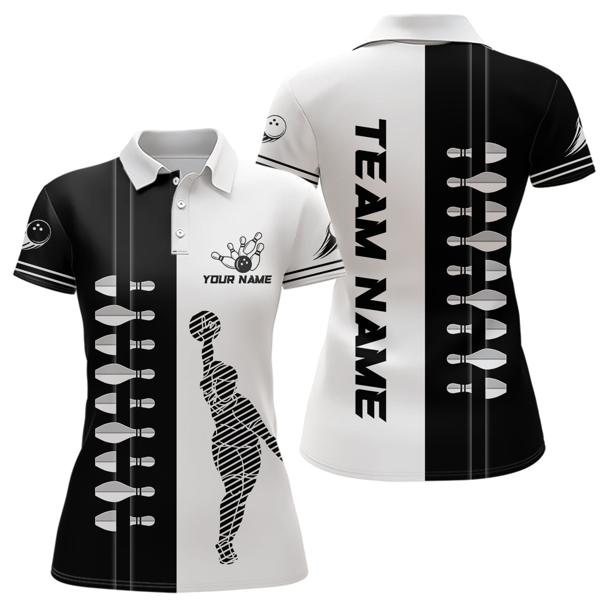 Custom Bowling Shirt Camo Bowling Team League Bowling Pins Shirt for Women Polo Bowling Shirt QZT295
