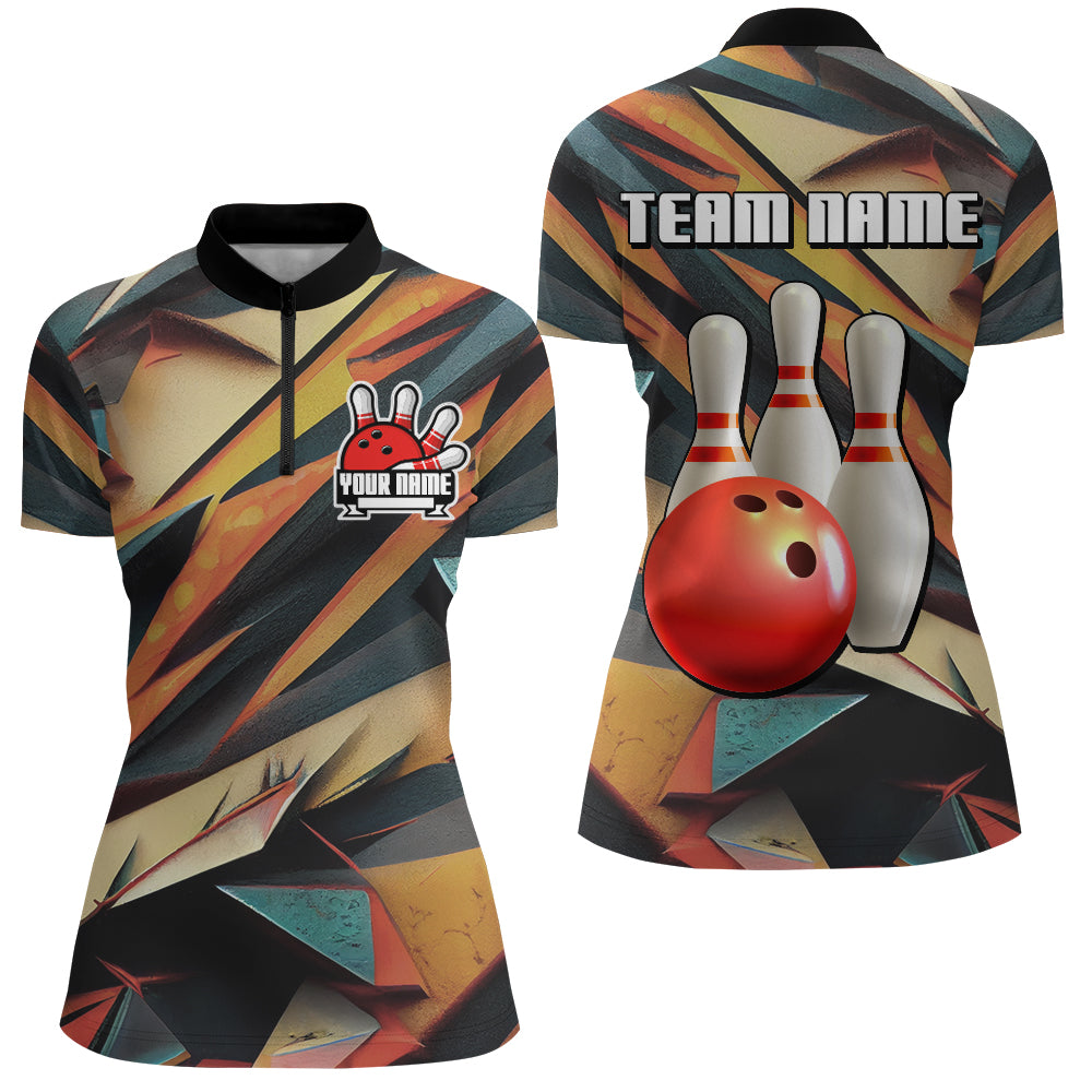 Personalized Bowling Shirts Women Custom Bowling Jersey Team Bowling Quarter-Zip Shirt QZT63