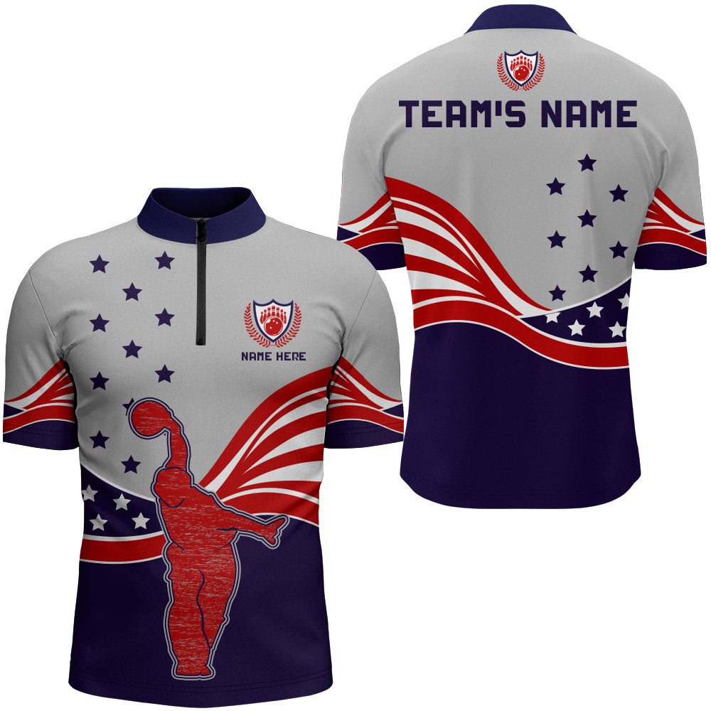 American Bowling Quarter-Zip Shirt for Men Custom Bowling Team Jersey Bowling Shirt QZT24