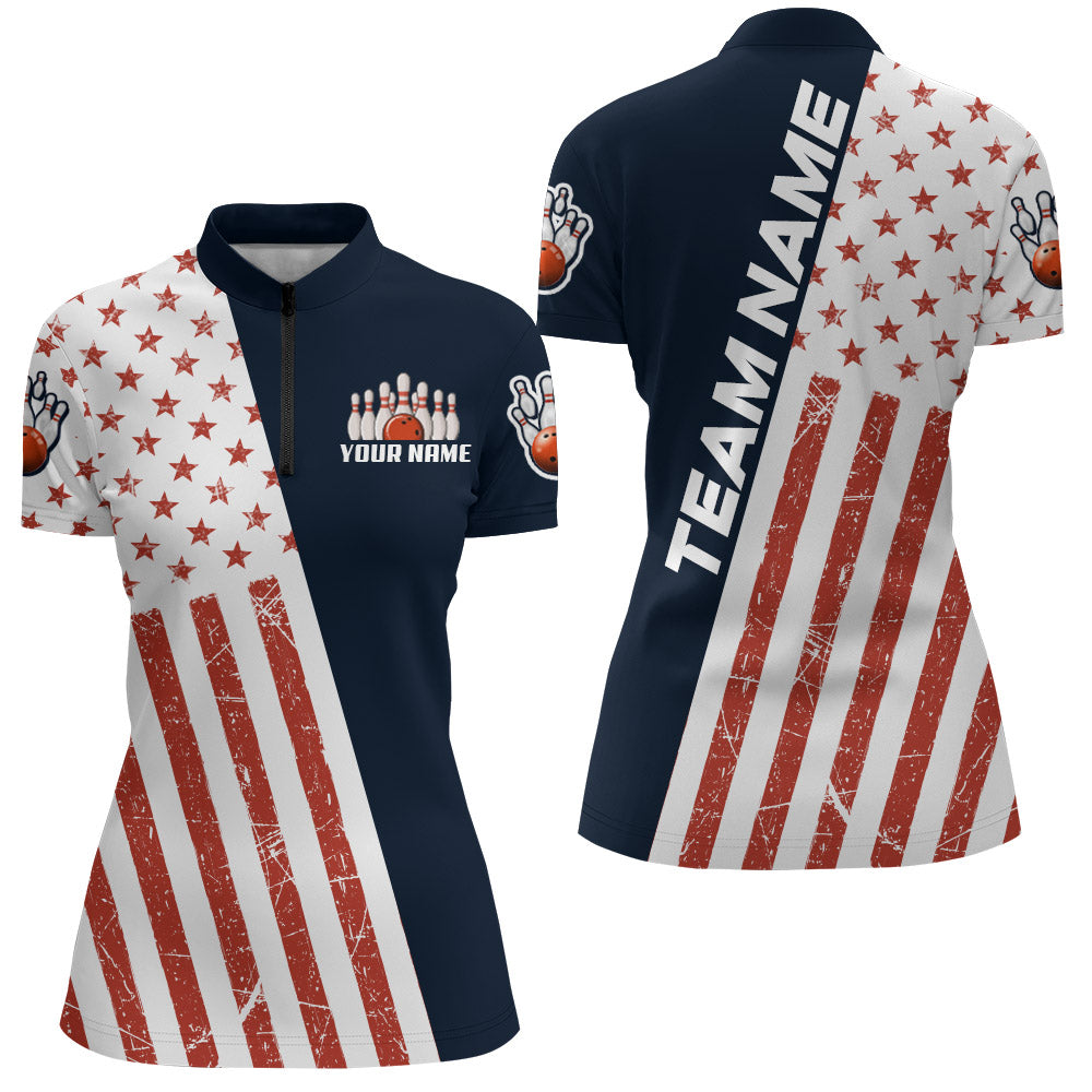 Custom Bowling Shirt for Women Personalized Bowling Jersey Bowling Team League Quarter-Zip Shirt QZT67-5