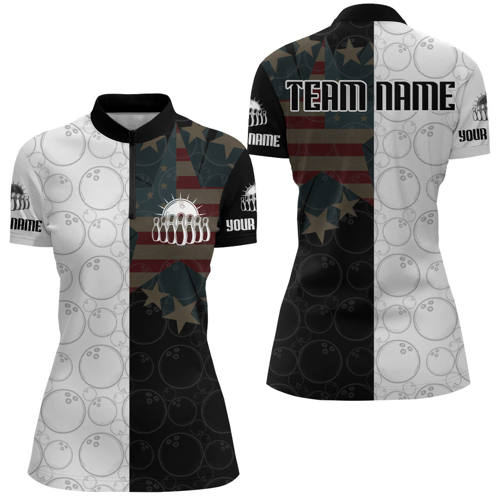 American Bowling Quarter-Zip Shirt for Women Custom Bowling Team Jersey Bowling Shirt QZT32
