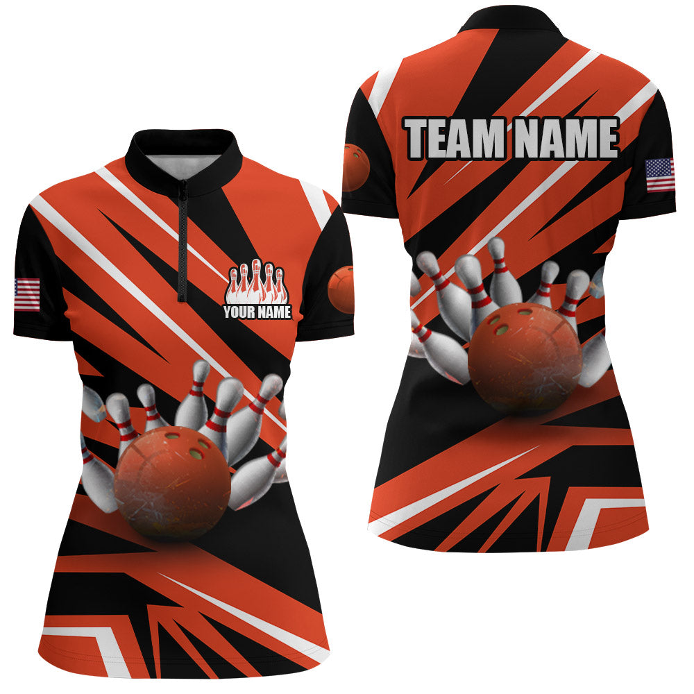 Custom Bowling Shirt for Women Bowling Jersey Bowling Team League Quarter-Zip Shirt QZT39