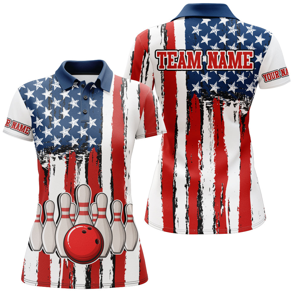 American Bowling Polo Shirt for Women Custom Bowling Team Jersey Bowling Shirt QZT7