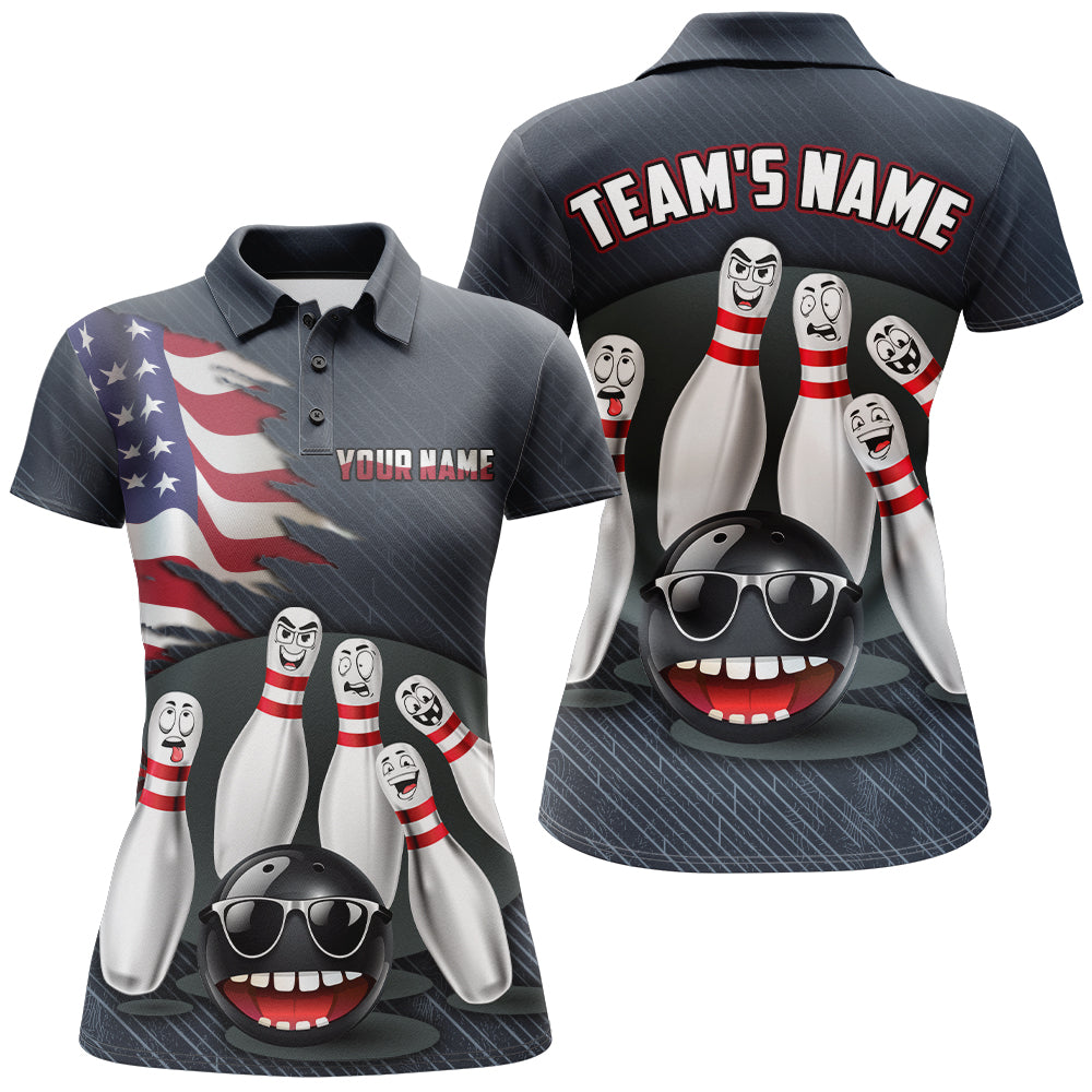 American Bowling Polo Shirt for Women Custom Bowling Team Jersey Bowling Shirt QZT29