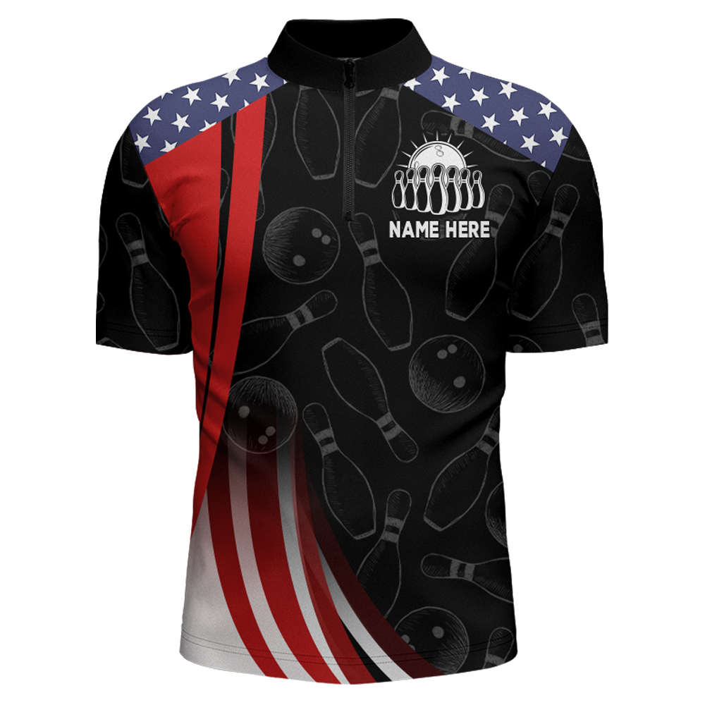 Bowling Shirt American Bowling Jersey Customized for Men 1/4 Zip Bowling Team League QZT262