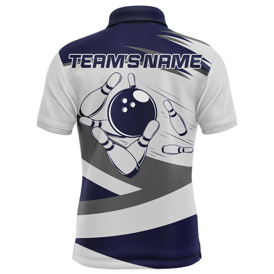 Custom Bowling Shirt for Men Navy & Grey Bowling Jersey Bowling Team League Polo Shirt QZT1