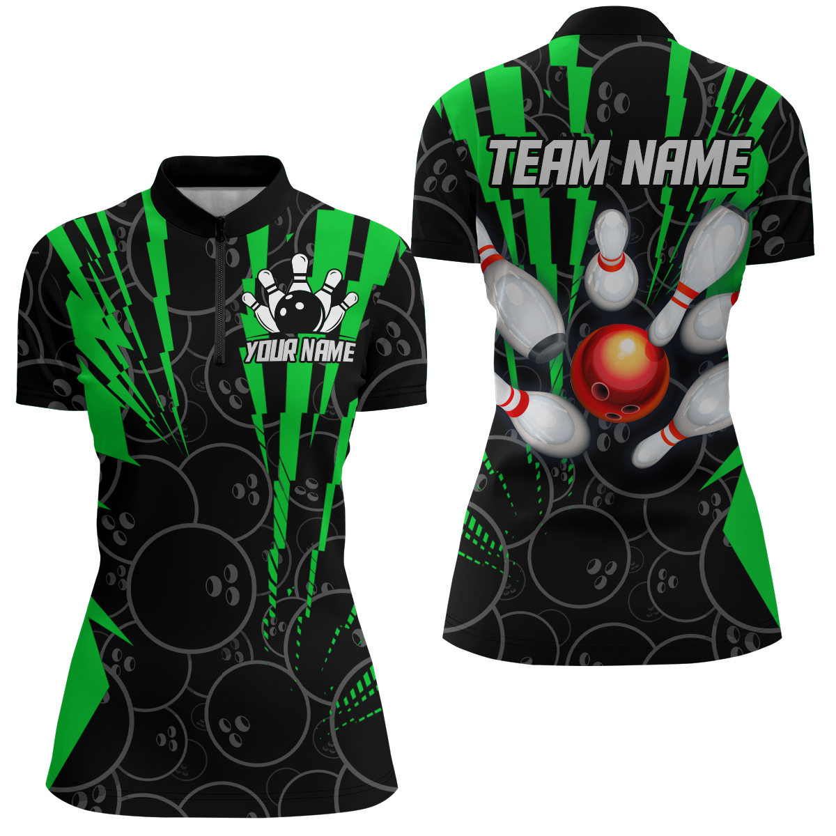 Custom Bowling Shirts Camo Bowling Jersey 1/4 Zip Shirt for Women QZT415