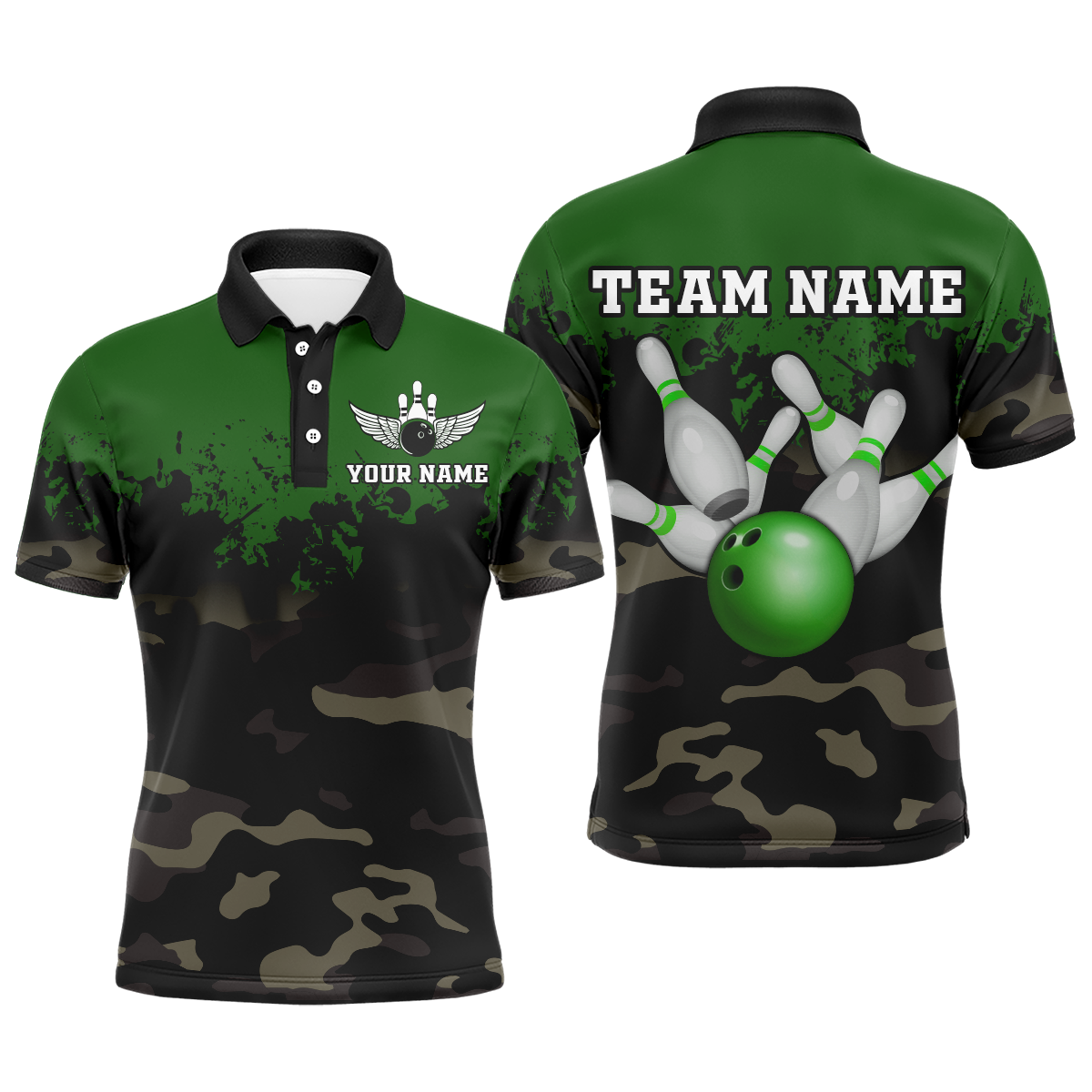 Personalized 3D Polo Bowling Team Shirts Men Camouflage Bowling Jersey Multicolor QZT503