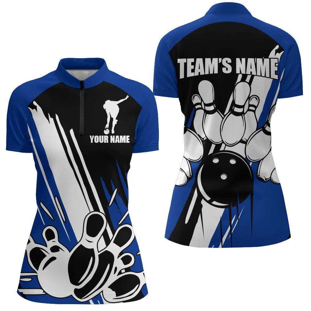 Bowling Quarter-Zip Shirt for Women Custom Bowling Team Shirt Bowlers Jersey QZT15