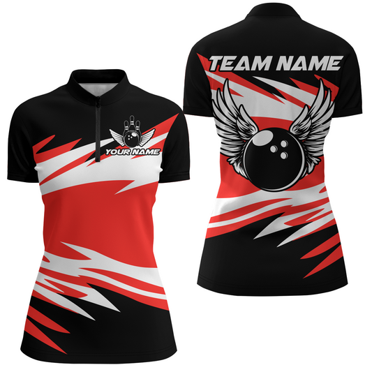 Angel Wings Quarter Zip Bowling Shirts for Women Bowling Team Jersey Multicolor QZT470