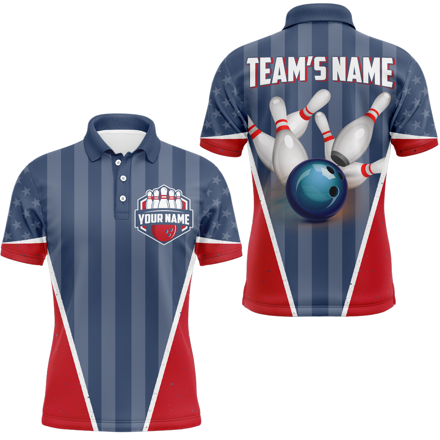 American Bowling Polo Shirt for Men Custom Bowling Team Shirt Bowlers Jersey QZT217