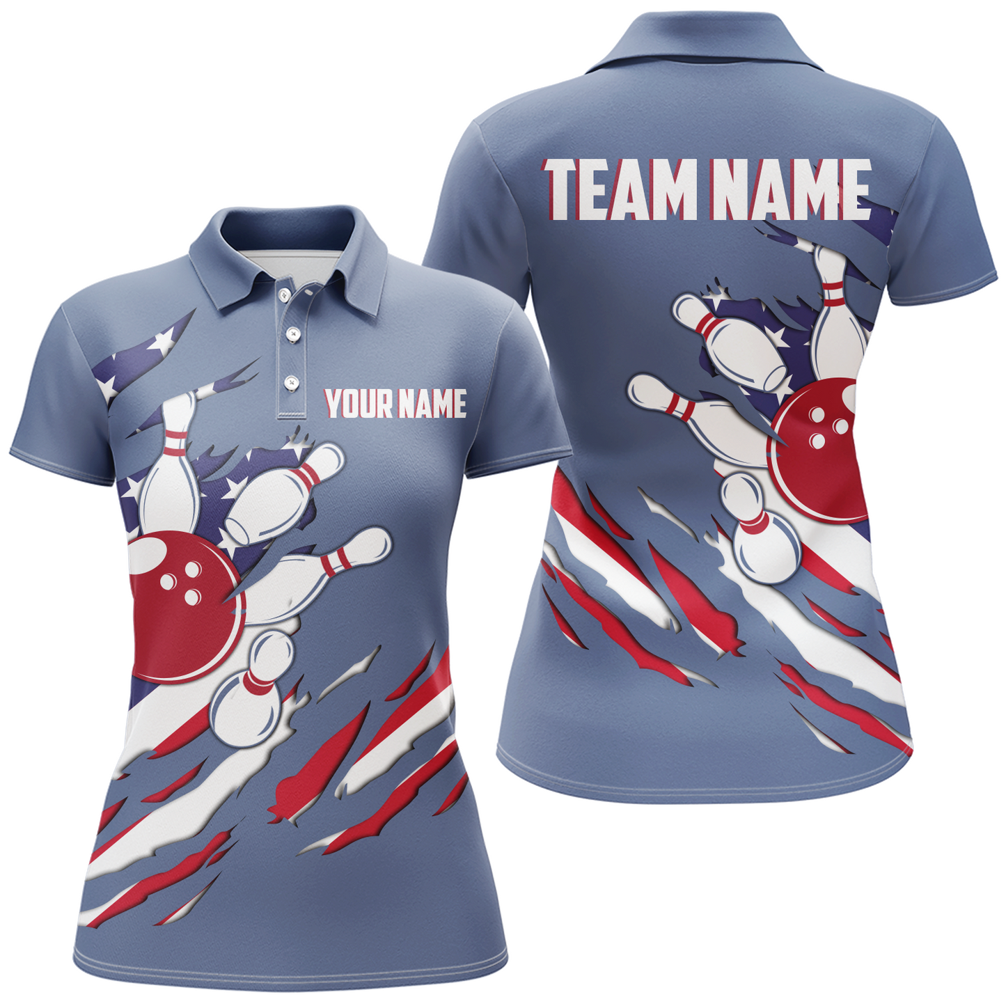 American Bowling Polo Shirt for Women Custom Bowling Team Shirt Bowlers Jersey QZT229