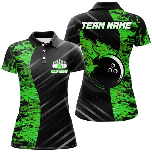 Green Flames Bowling Jersey Men Women Custom Bowling Polo Shirt For Team BDT487
