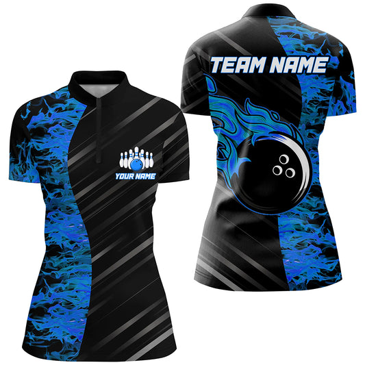 Blue Flames Bowling Jersey Men Women Custom Bowling Polo Shirt For Team BDT487