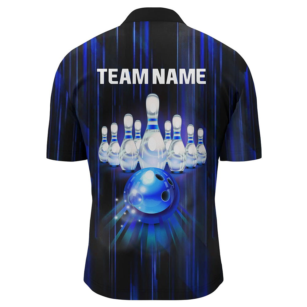 Custom Bowling Shirt For Men Blue 3D Bowling Jersey Team League Personalized Bowling 1/4 Zip Shirt BDT308