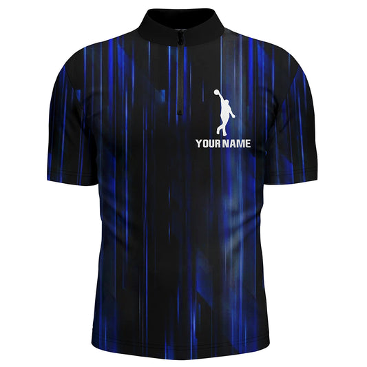 Custom Bowling Shirt For Men Blue 3D Bowling Jersey Team League Personalized Bowling 1/4 Zip Shirt BDT308